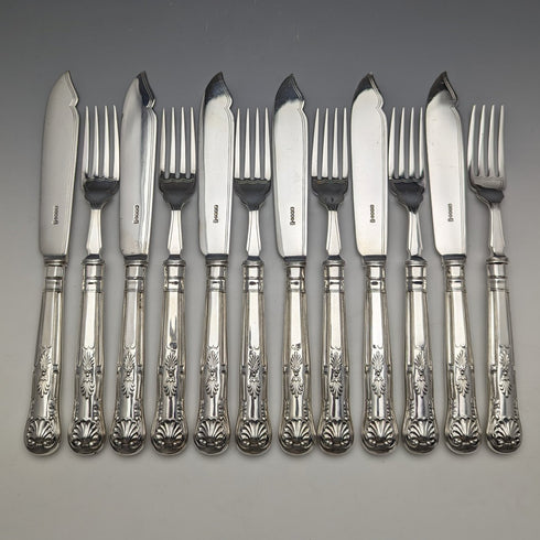 Circa 1930 British Vintage Silver Plated Fish Cutlery 6 Pair Set Hukin & Heath